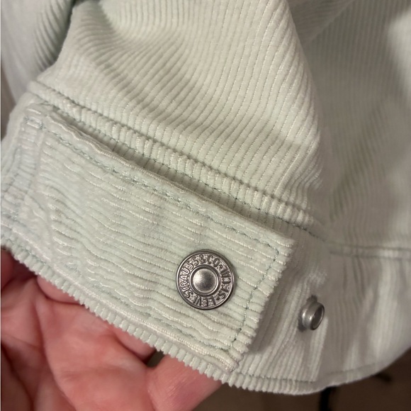 Levi's Mint Green Corduroy Sherpa Collar Cropped Trucker Jacket Grunge EUC XL - Picture 7 of 11